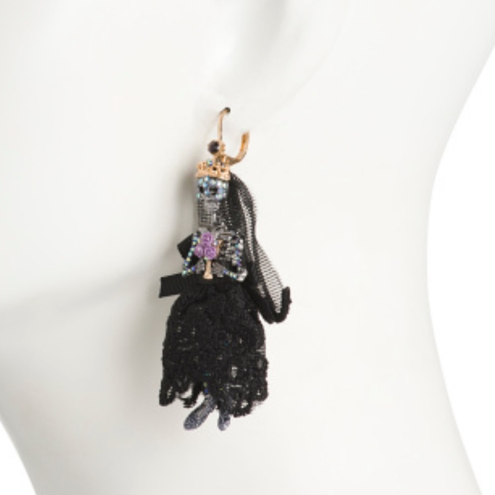New Betsey Johnson Skeleton Bride Mismatch Earrings - Picture 4 of 12